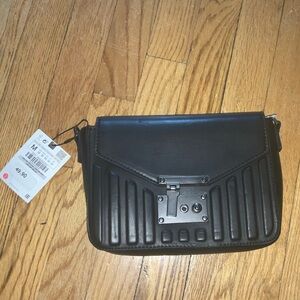 Zara Black Leather Crossbody Bag